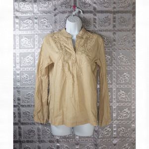 NWT  Erik Stewart Beige Tan Floral Embellished Top